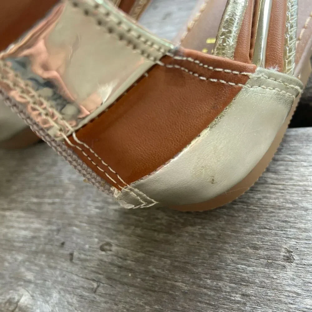 kidpik Girls Sandals Size 2 Gold‎ Brown Gladiator Style Back Zip Strappy